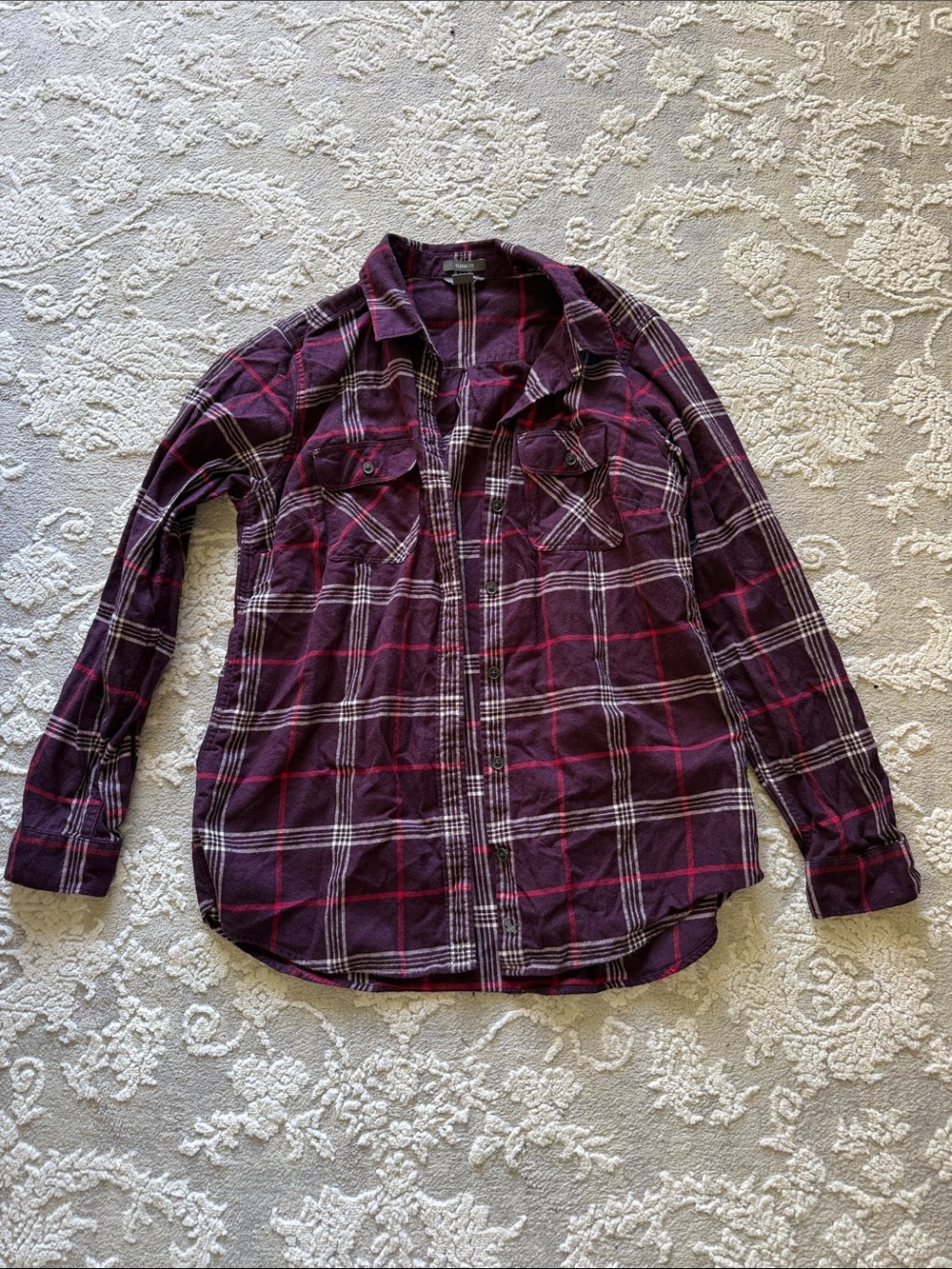 Eddie Bauer Burgundy Plaid Button-Down Shirt
